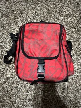 New AARP Crossbody Bag Red Gray Adjustable Black Straps Zip Bag w/ Pockets